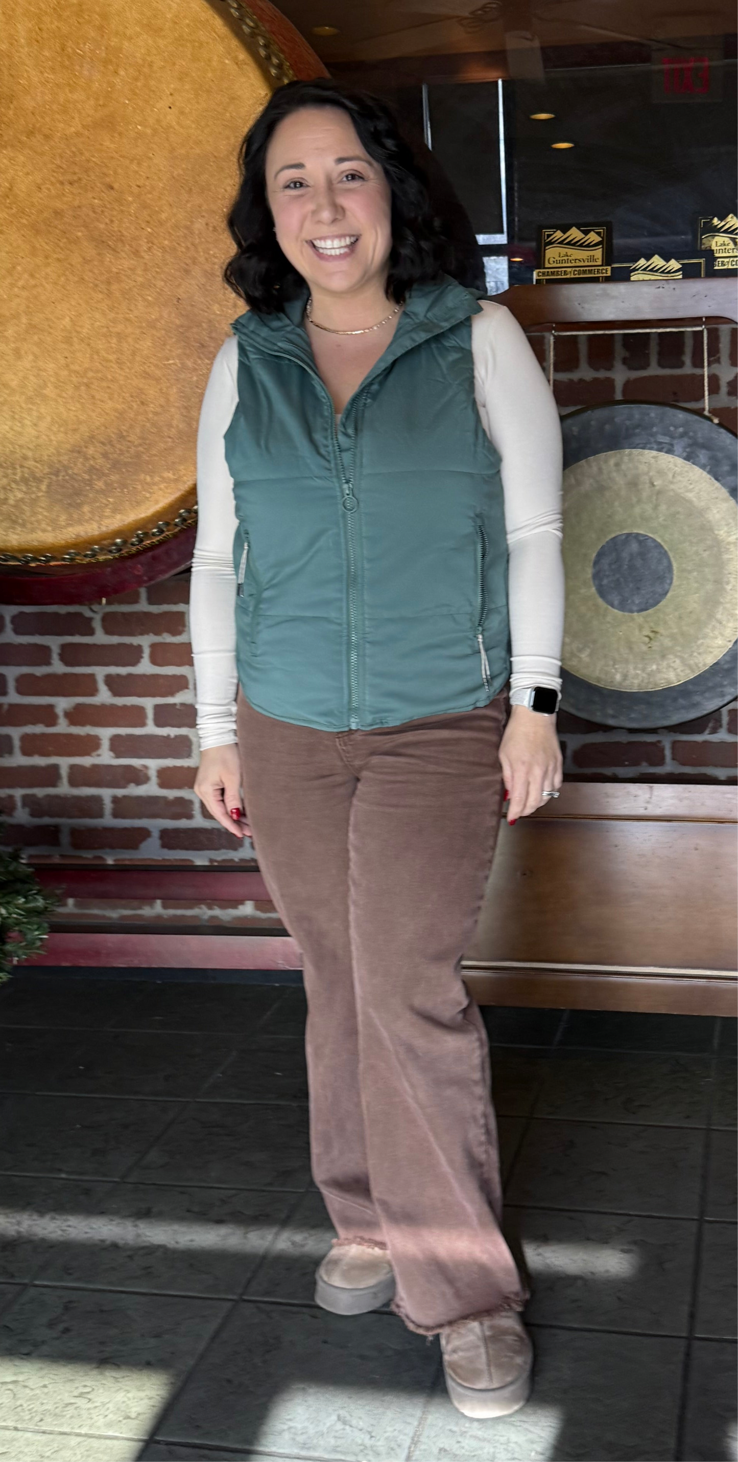 Puffer Vest with Zipper Pockets- Women