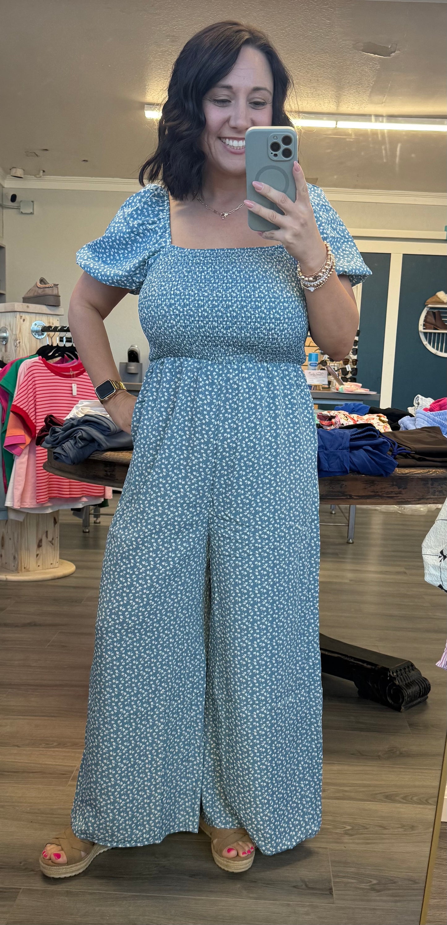 SQUARED NECK FLORAL JUMPSUIT