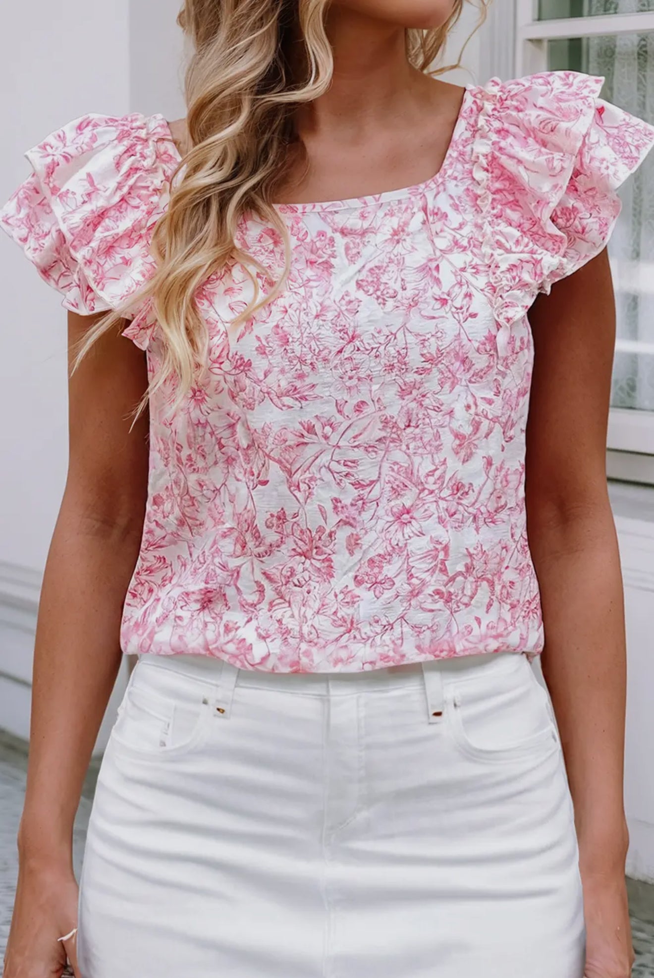 Bow Knot Frilled Butterfly Sleeve Blouse
