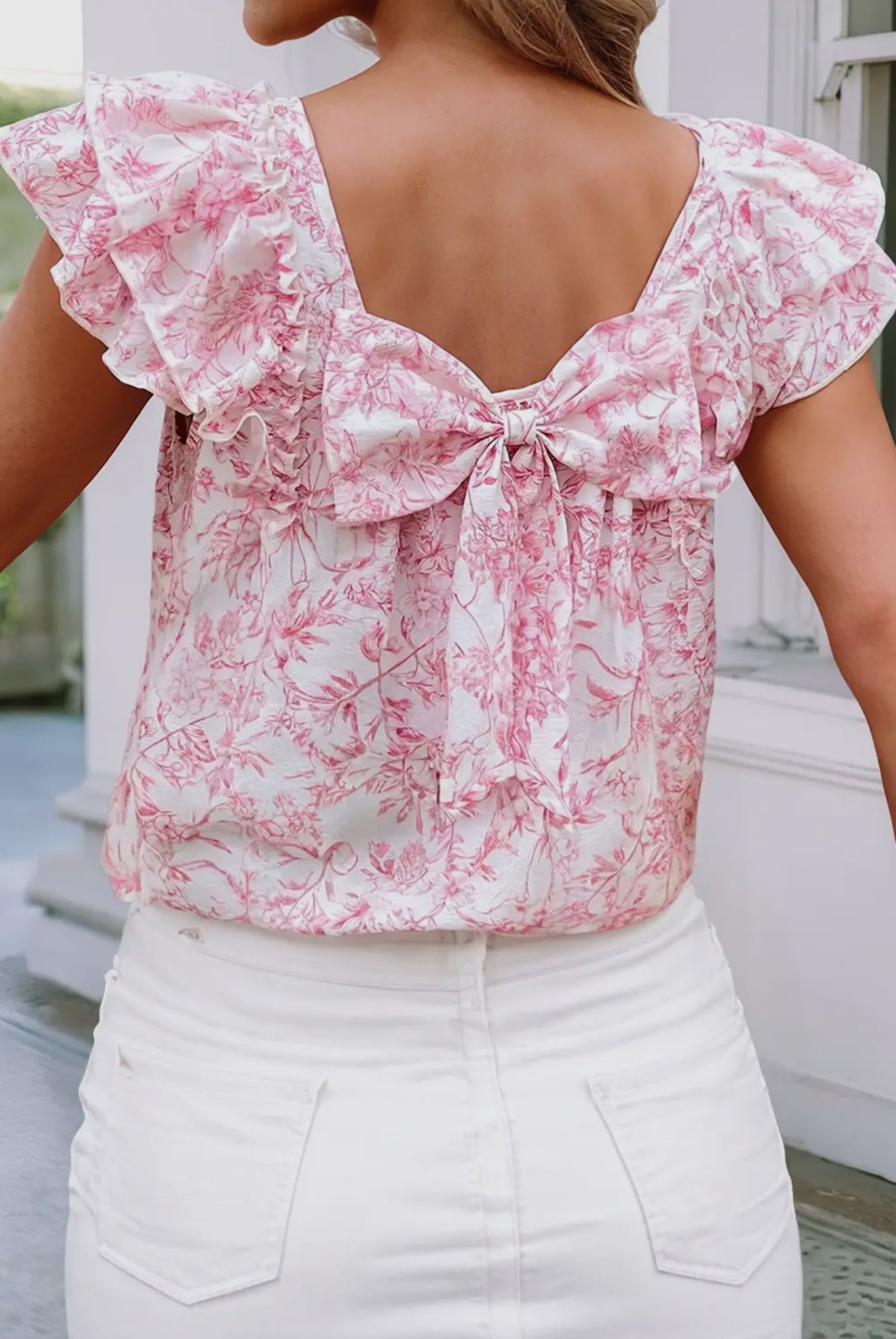 Bow Knot Frilled Butterfly Sleeve Blouse