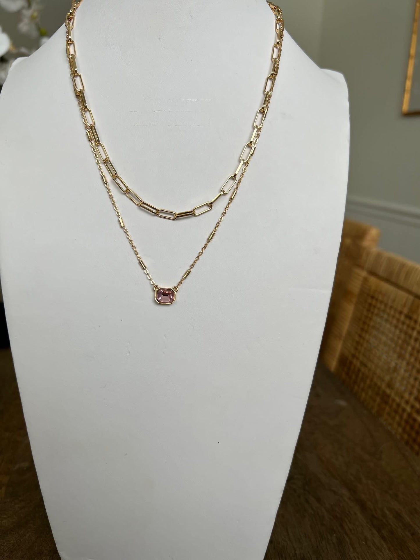 Pink Charm Necklace - Gold
