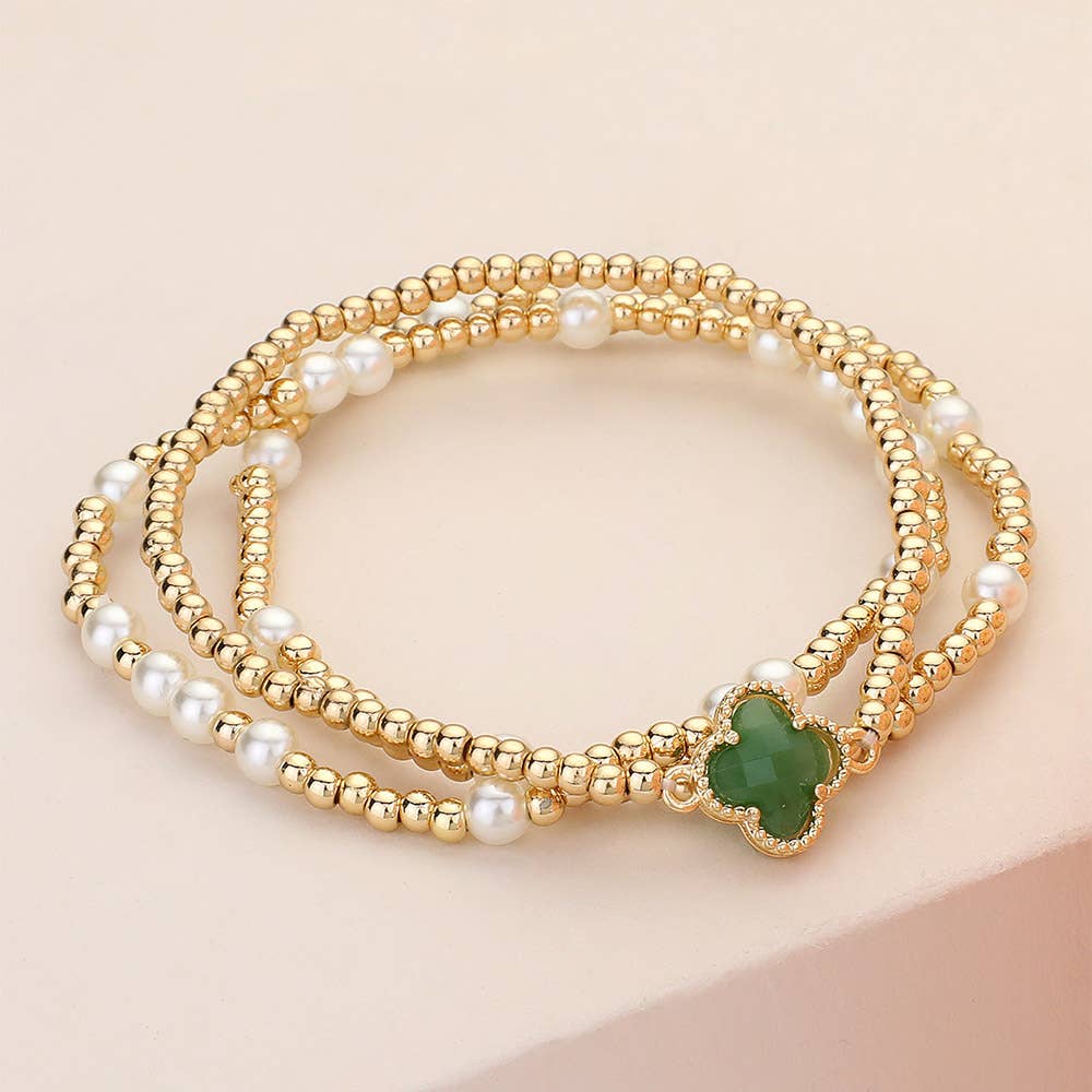3PCS Pearl Bead Stretch Stacked Bracelets