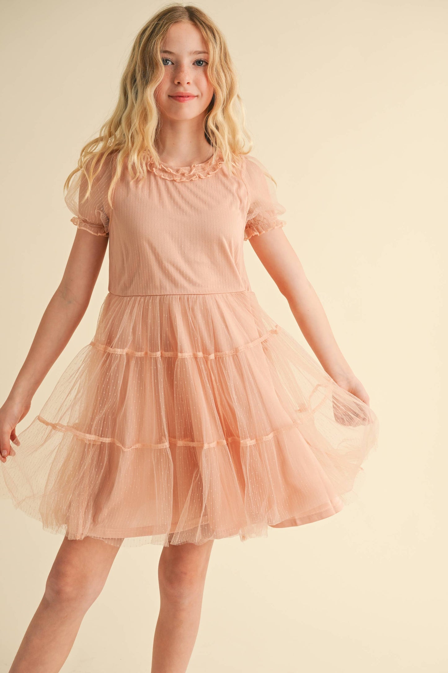 GIRLS PUFF TIERED DRESS