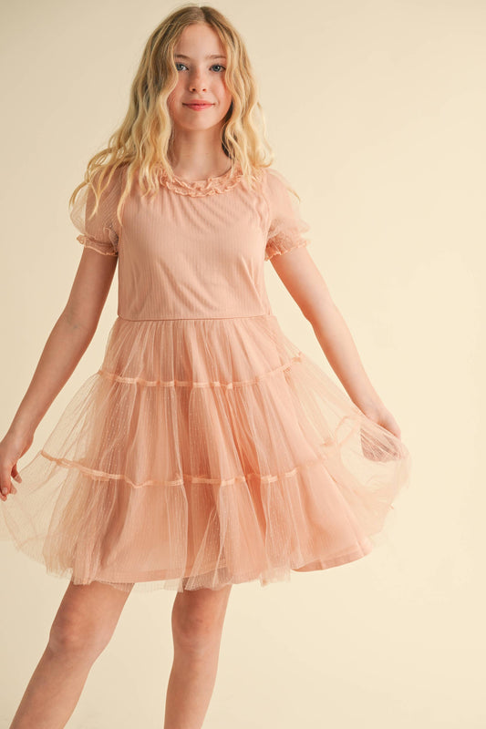 GIRLS PUFF TIERED DRESS