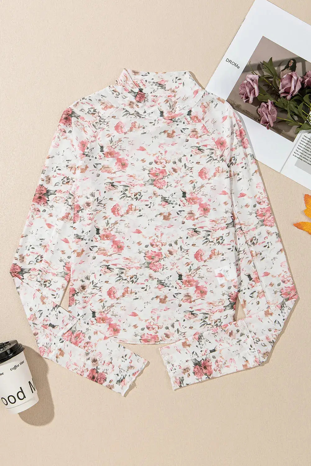 Pink Floral Mesh Blouse