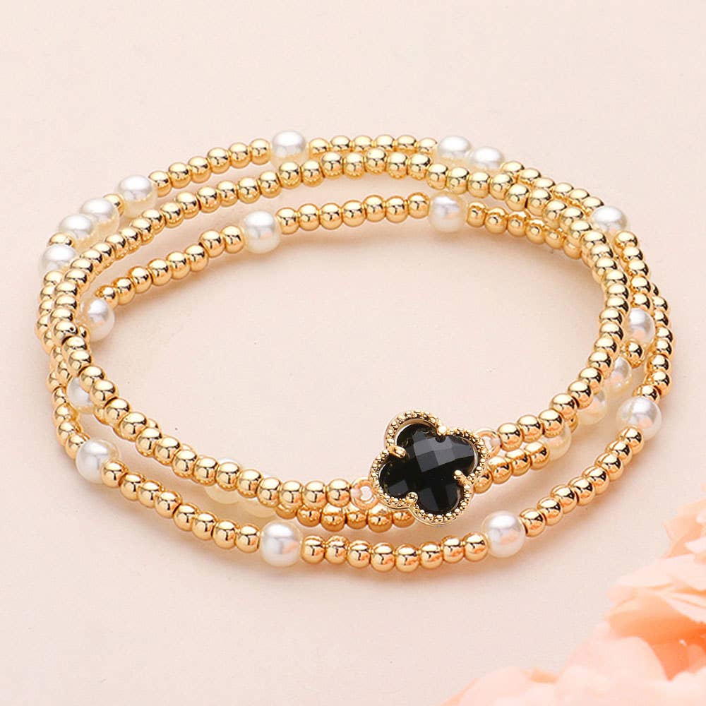 3PCS Pearl Bead Stretch Stacked Bracelets