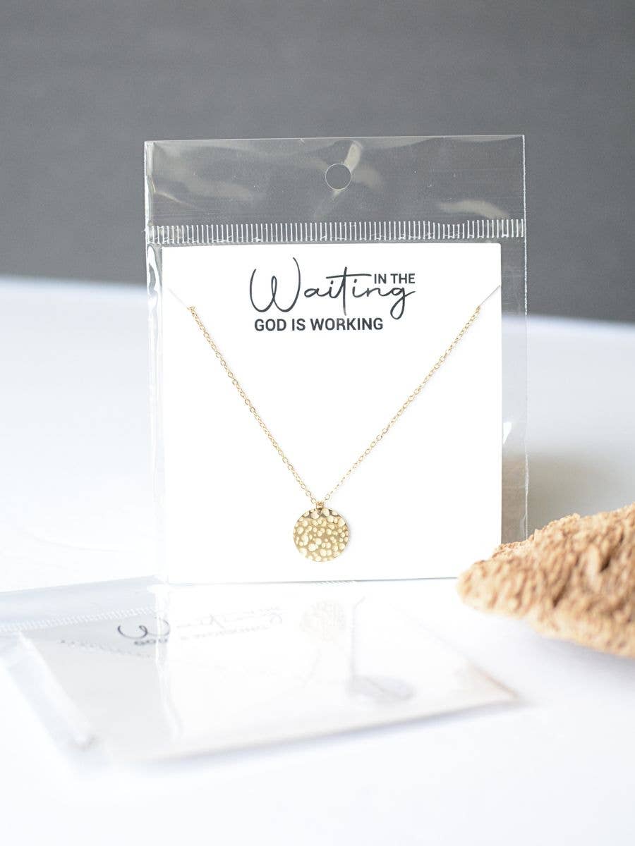 In the Waiting God is Working metal coin charm necklace