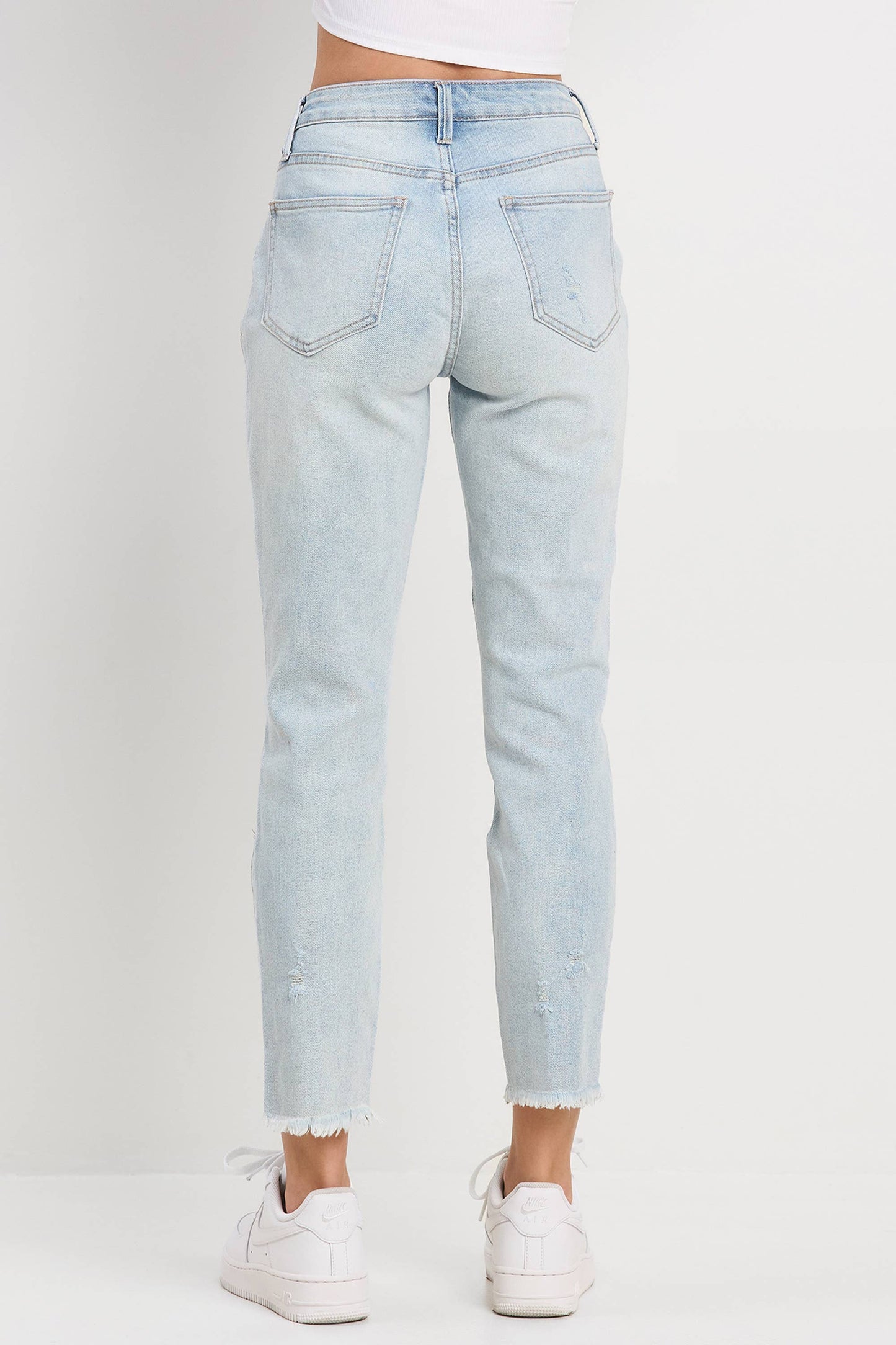 Light Wash Distressed Mom