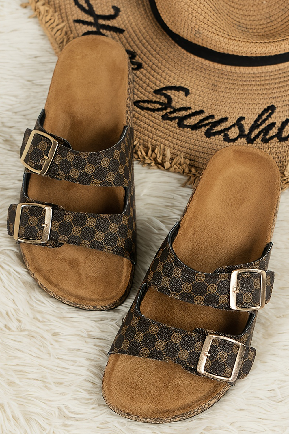 Leather Cut Out Buckle Flat Sandals