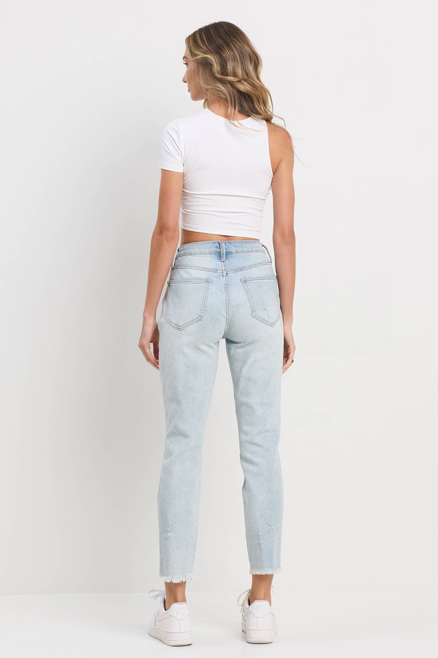 Light Wash Distressed Mom
