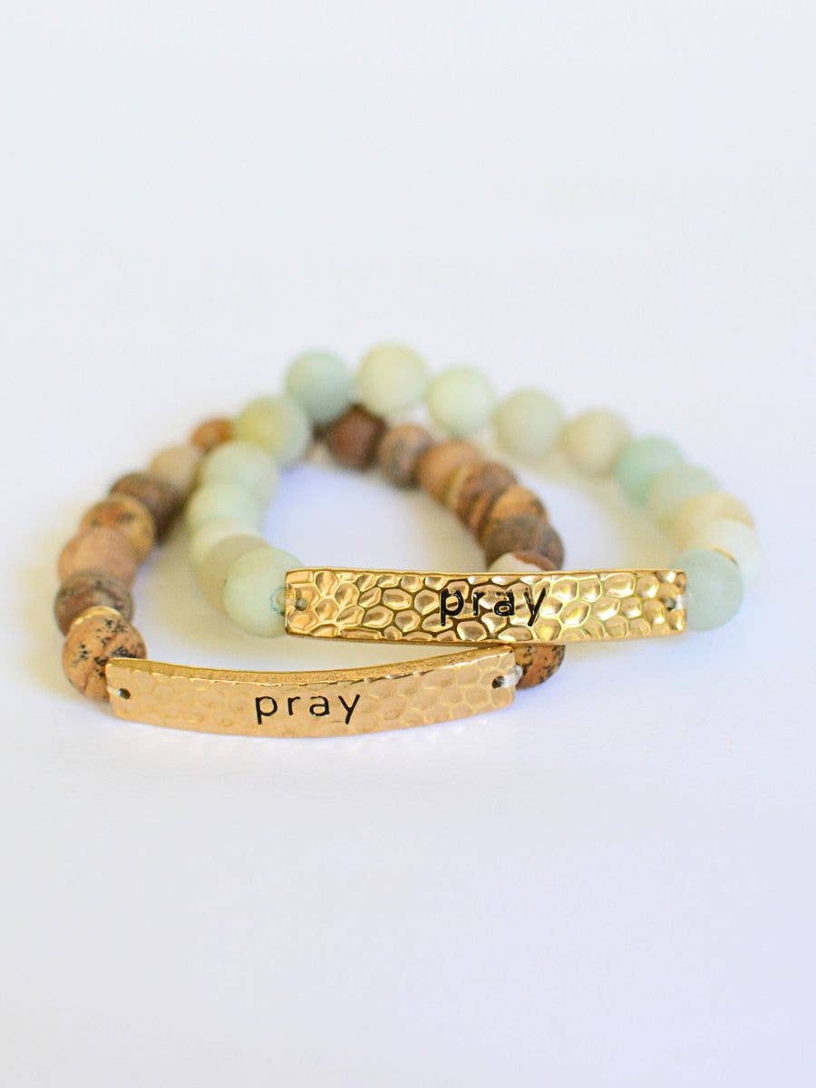 Praying mama stone beaded Christian faith charm bracelet