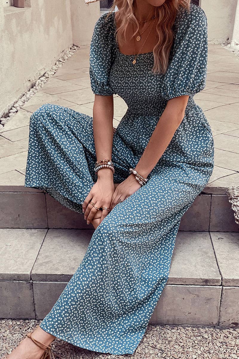 SQUARED NECK FLORAL JUMPSUIT