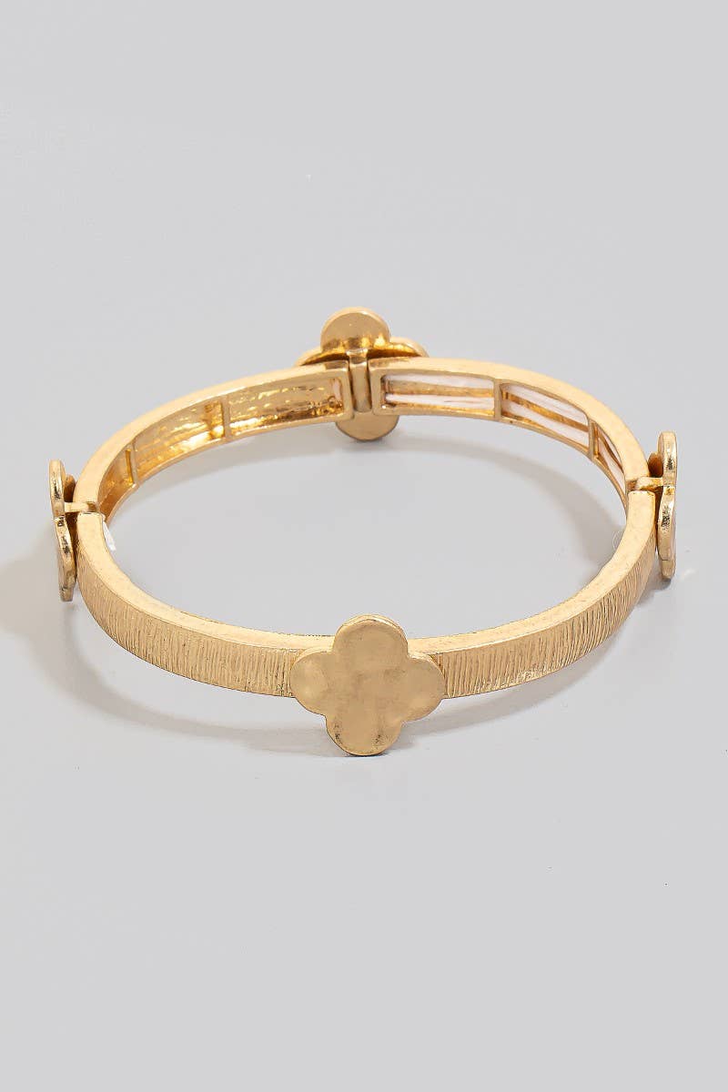 Textured Metallic Clover Charms Elastic Bangle Bracelet