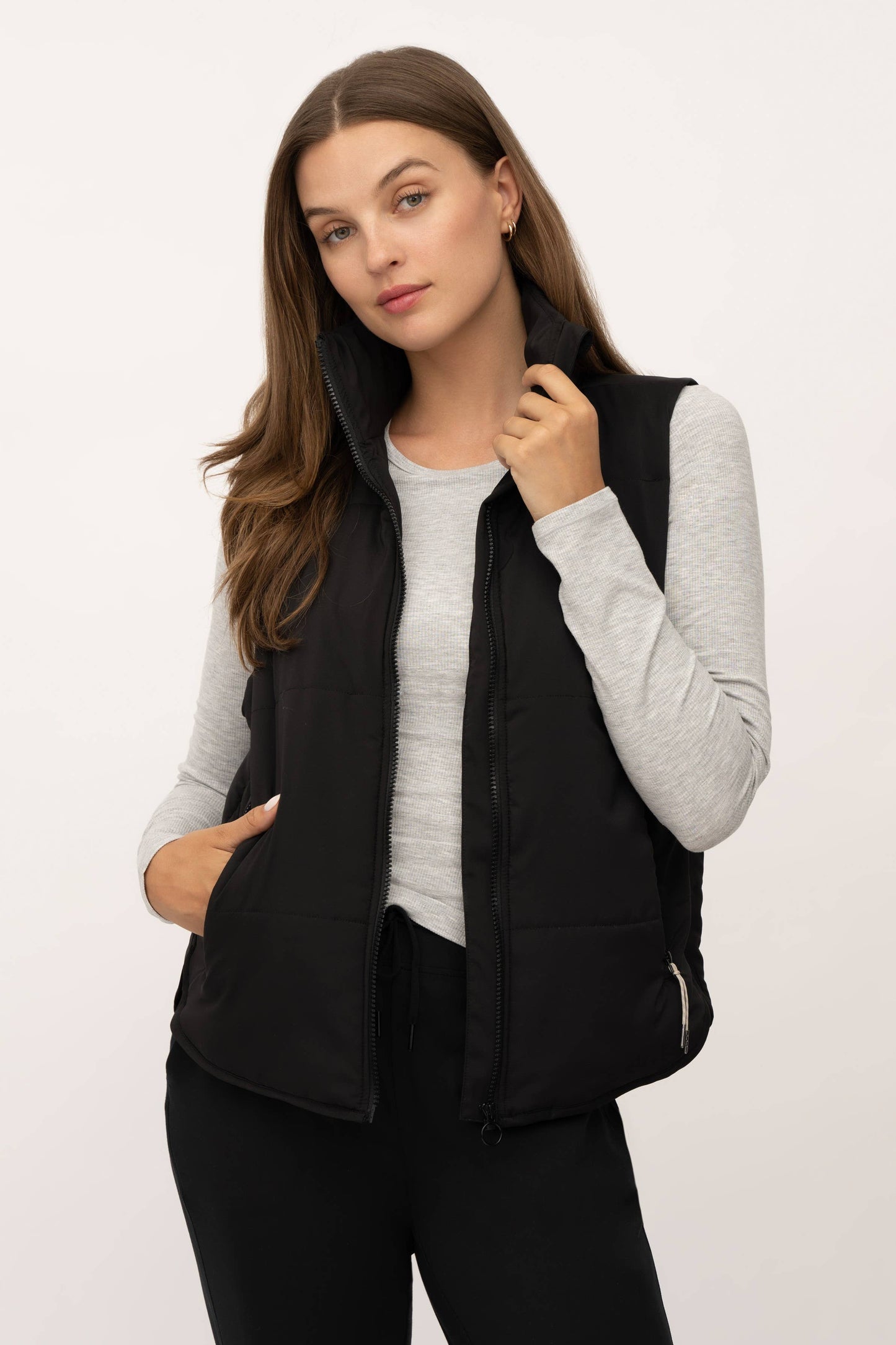 Puffer Vest with Zipper Pockets- Women