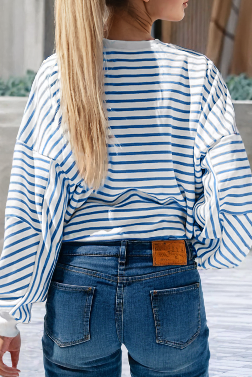 Stripe Drop Shoulder Crew Neck