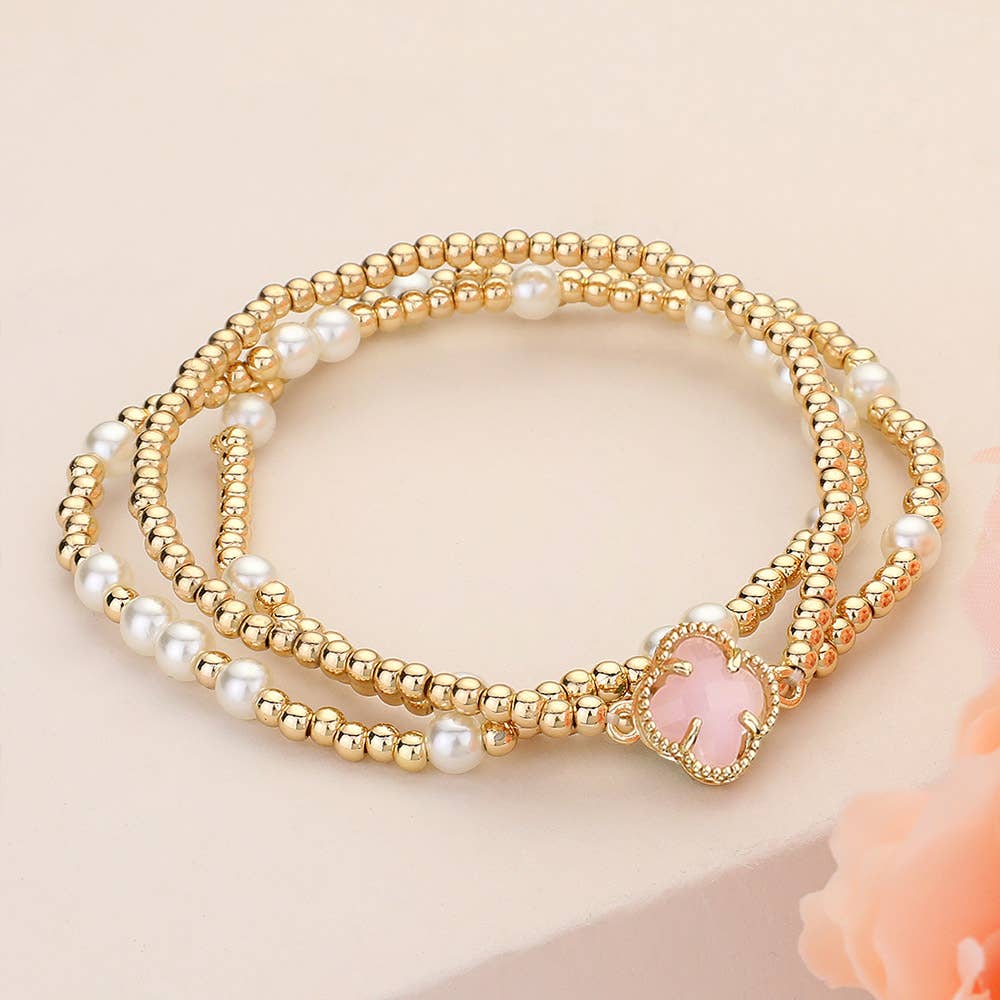 3PCS Pearl Bead Stretch Stacked Bracelets