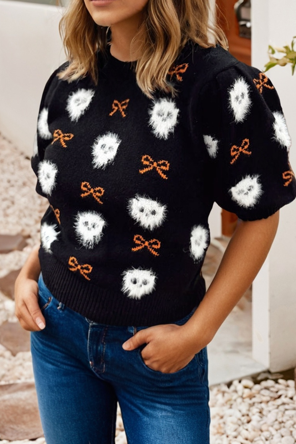 Bow Plush Skeleton Sweater