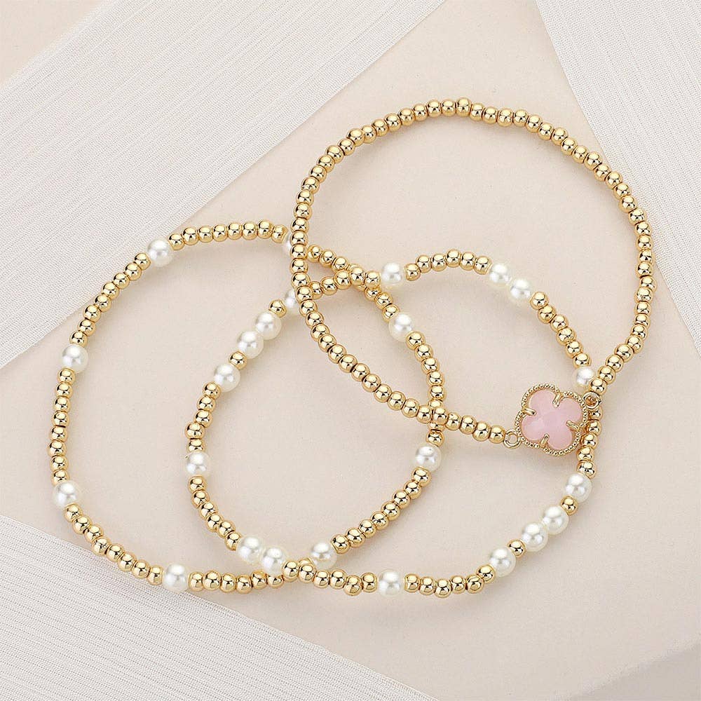 3PCS Pearl Bead Stretch Stacked Bracelets