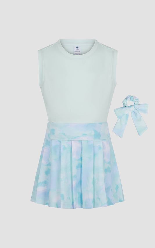 Little Girl Tank Top, Pleated Skort, Scrunchie - 3 PC Set