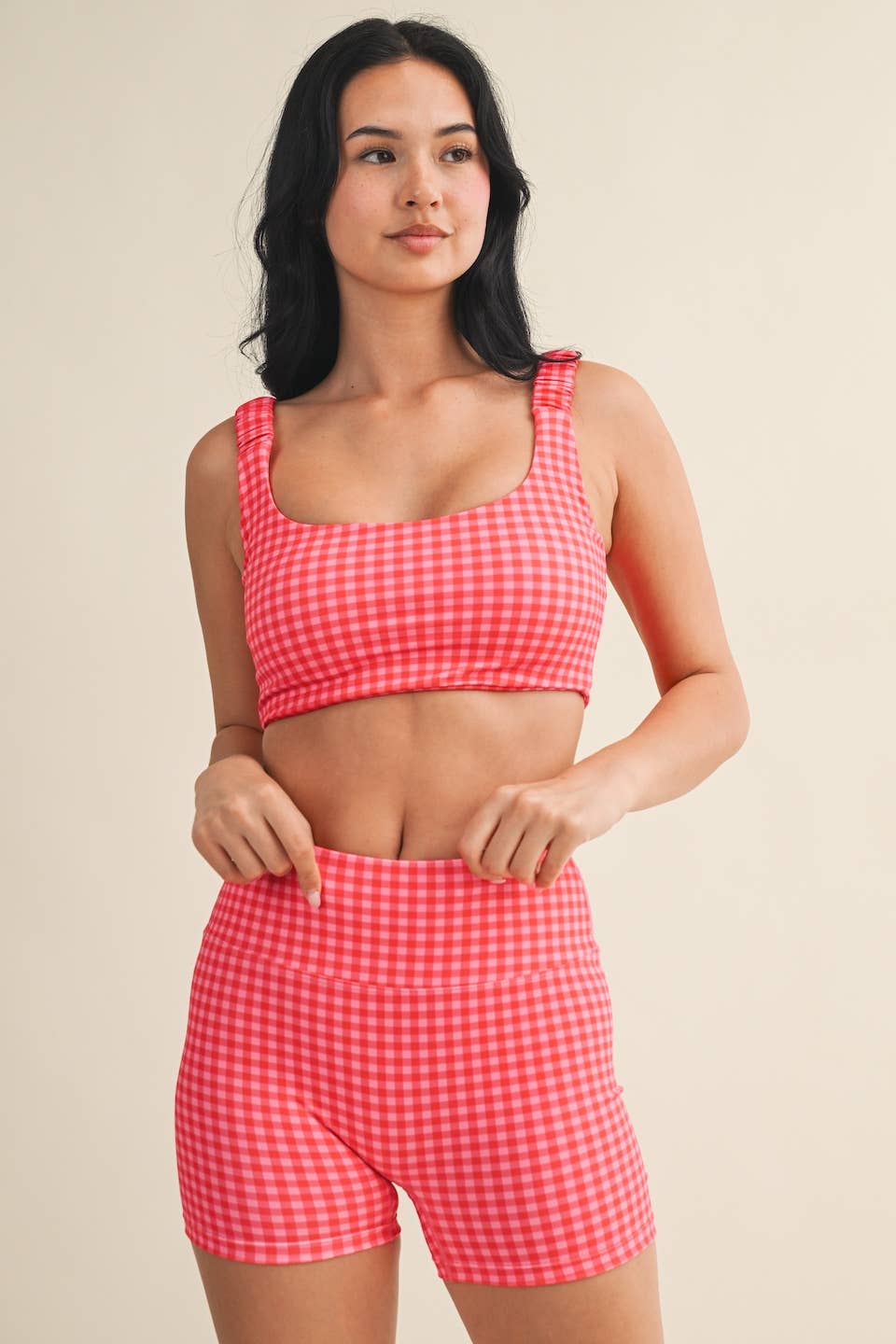 Gingham Print Ruched Bra Top