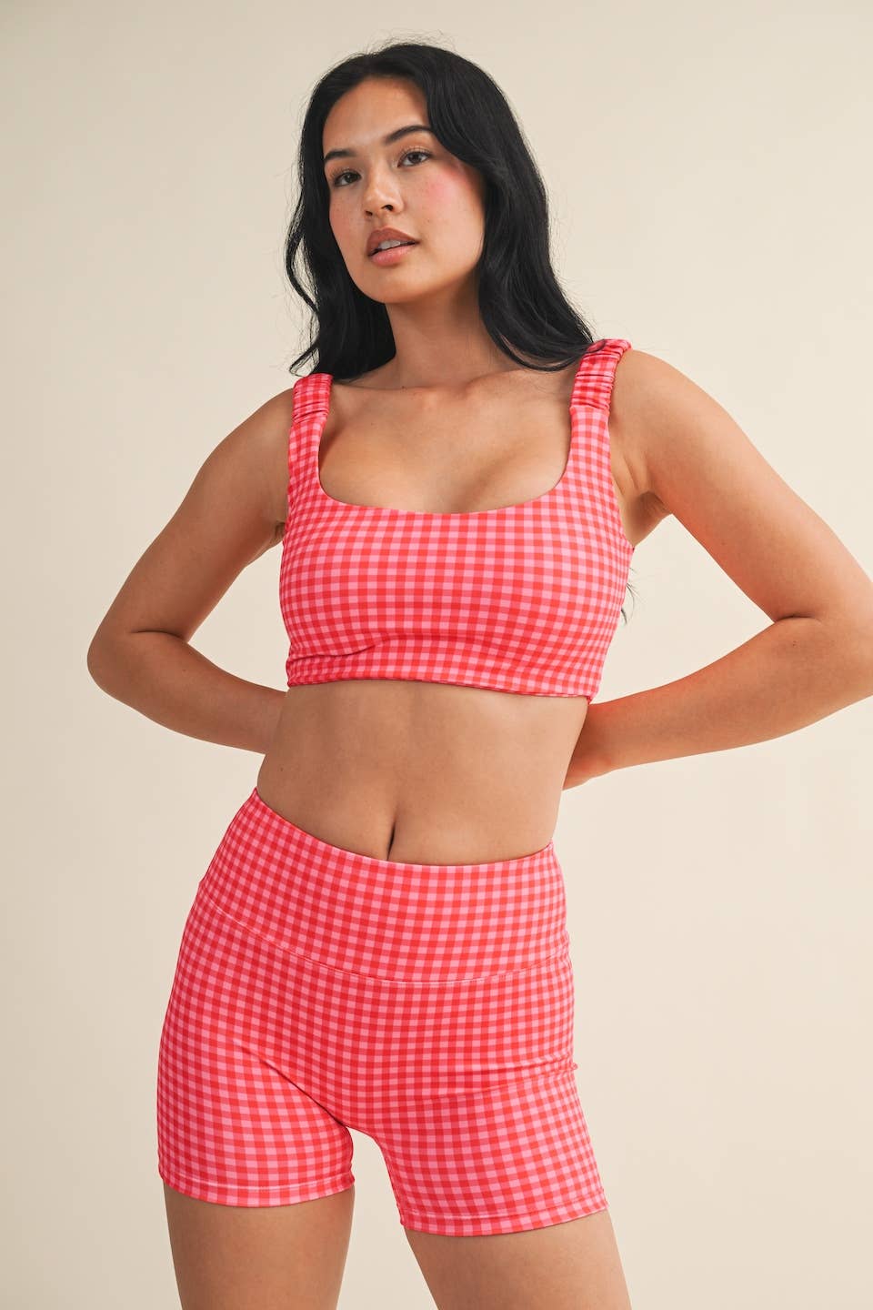 Gingham Print Ruched Bra Top