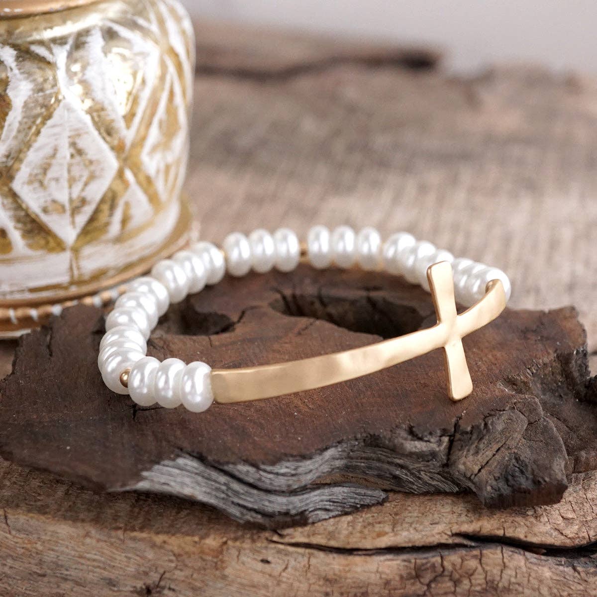 Pearls Cross Bracelet