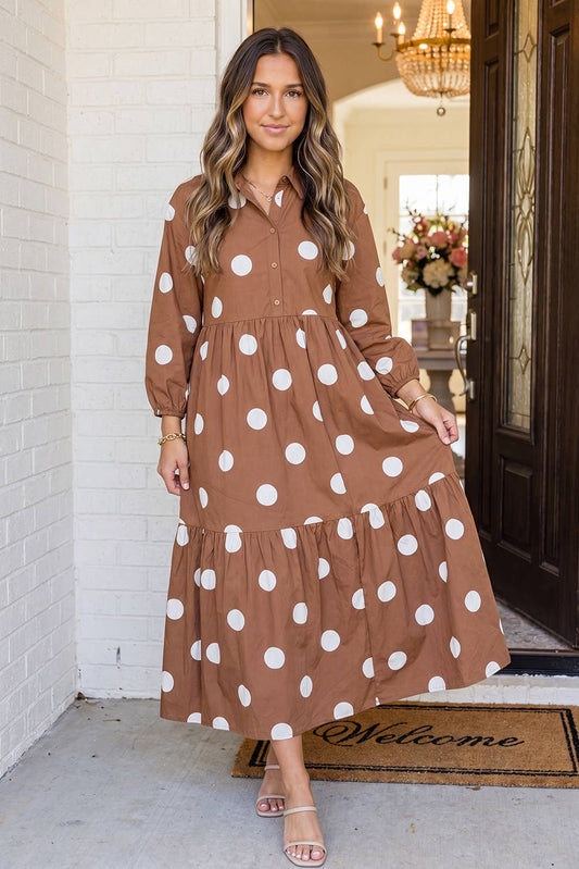 Polka Dot Button Midi Dress