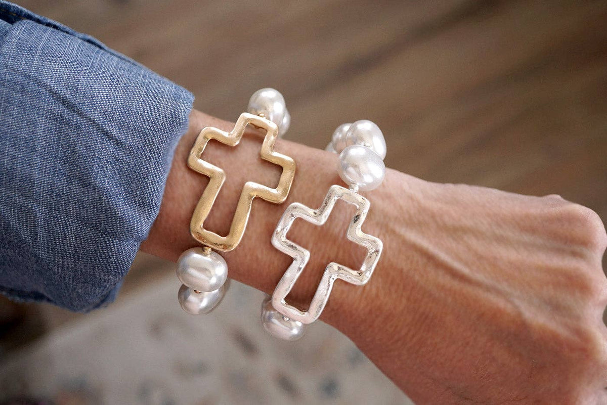 Chunky Pearl Cross Bracelet