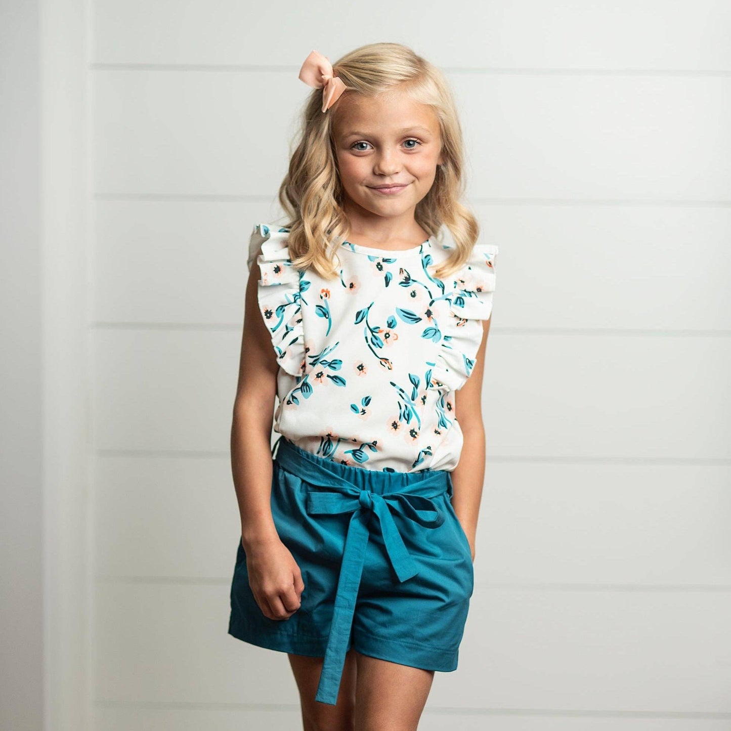 White & Teal Ruffle Set