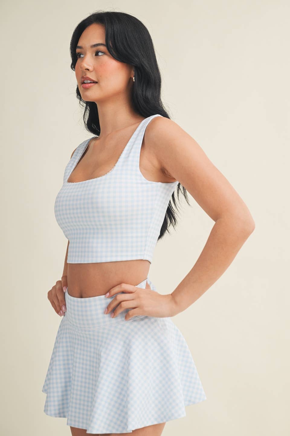 Gingham Crop Tank w/Lace