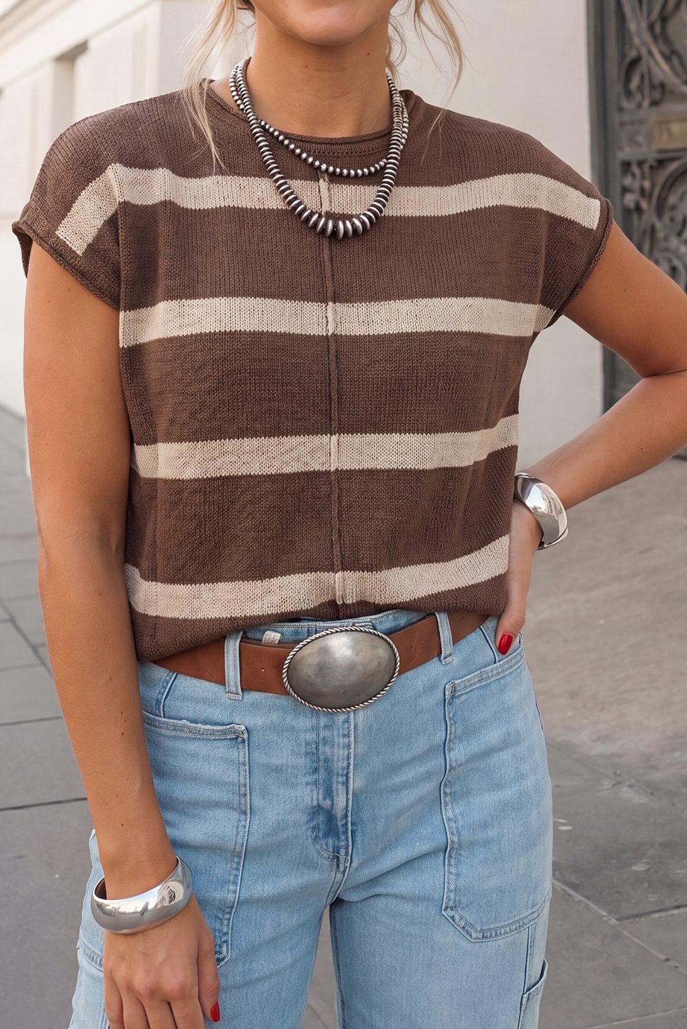 Striped Cap Sleeve Sweater
