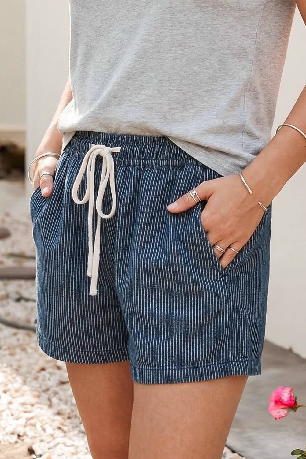 Stripe Drawstring Denim Shorts