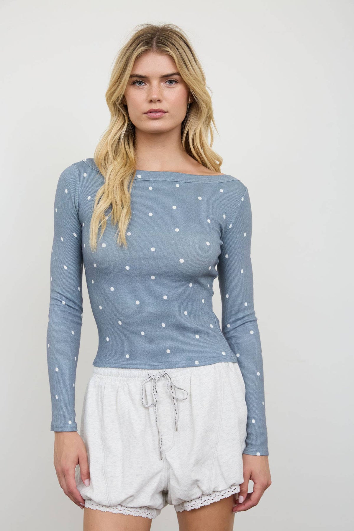 POLKA DOT BOAT NECK TOP