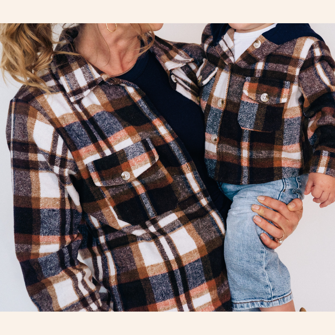 Navy Copper Plaid Flannel - Women's