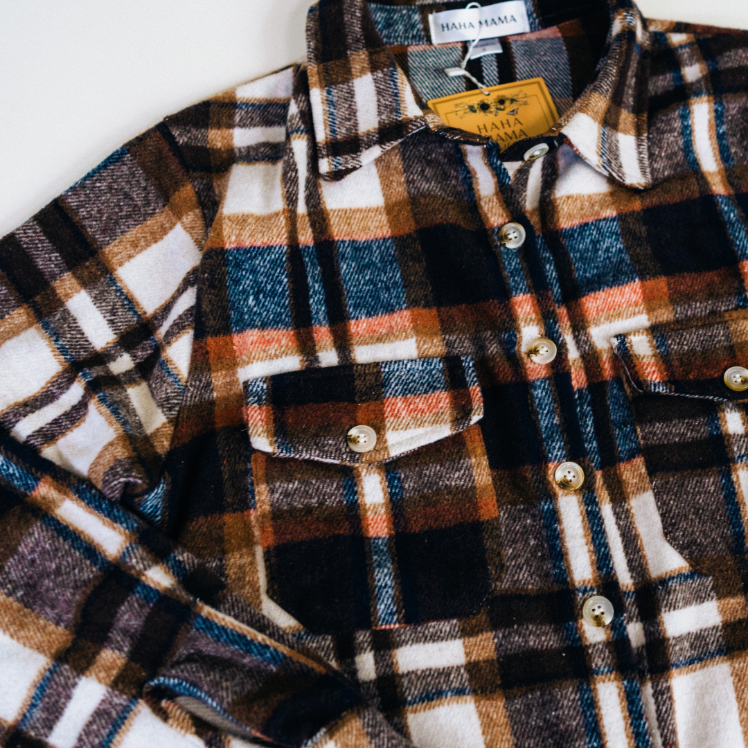 Navy Copper Plaid Flannel - Women's