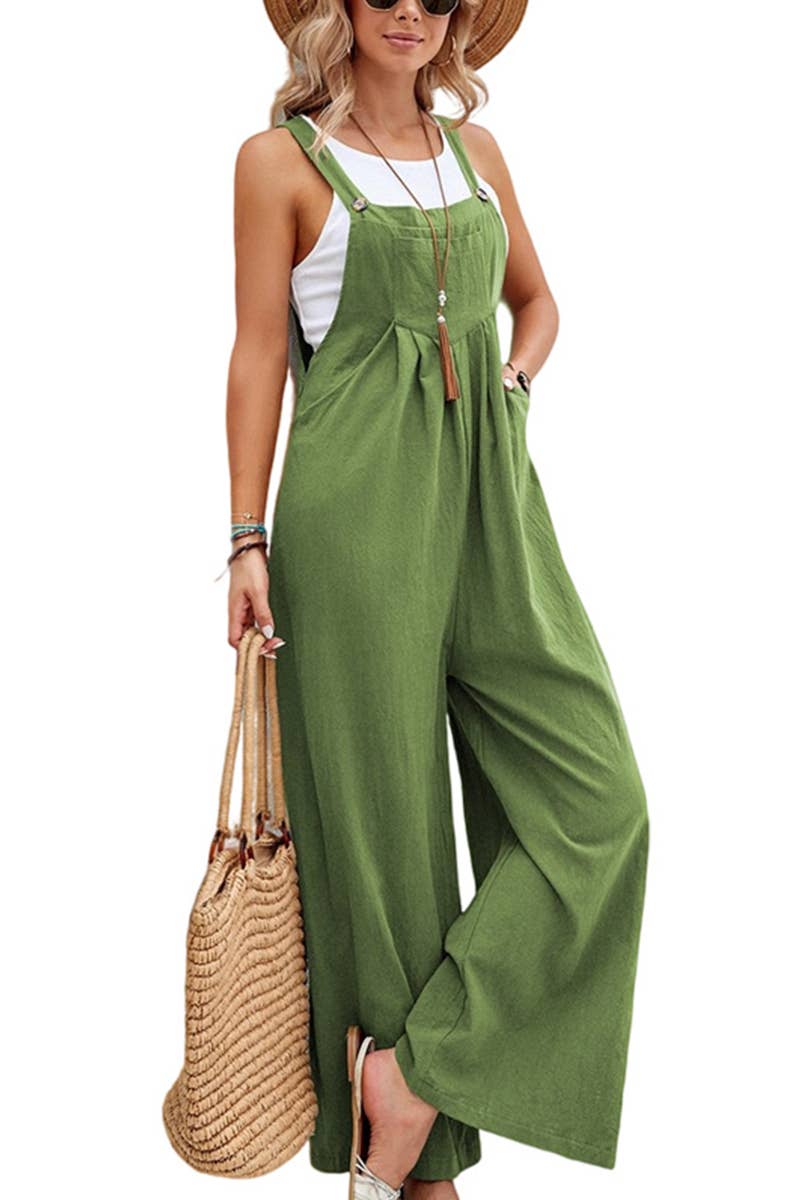 Mid-waist retro solid color loose casual fashion overalls