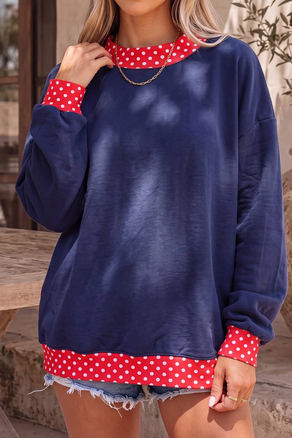 Polka Dot Mock Neck Sweatshirt
