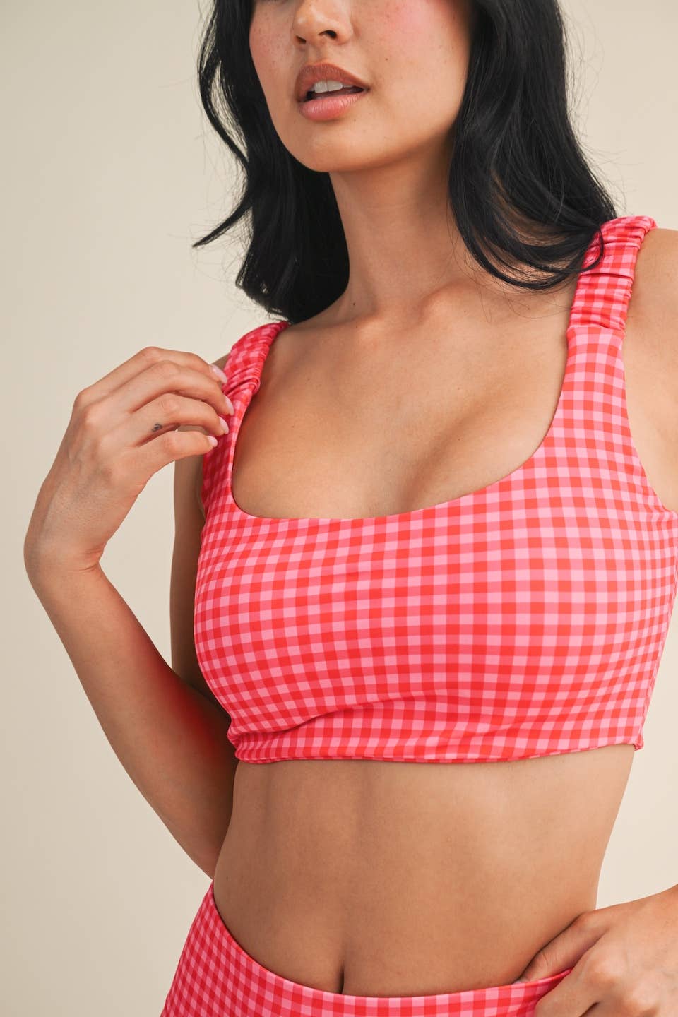 Gingham Print Ruched Bra Top