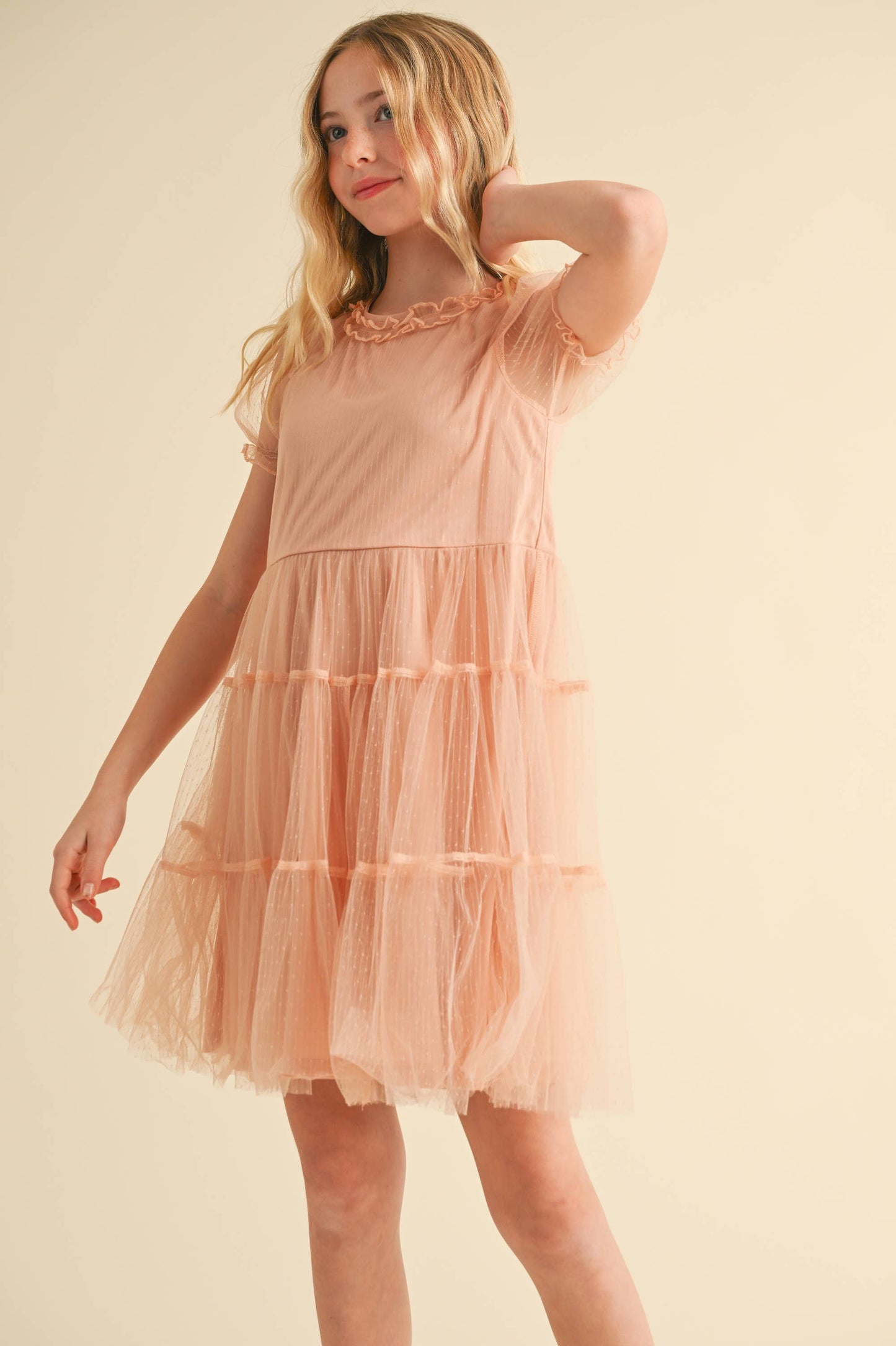 GIRLS PUFF TIERED DRESS