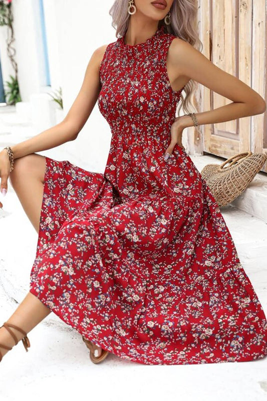 WOMEN FLORAL SLEEVELESS MID DRESS