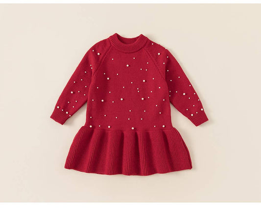 Christmas Pearl Knitted Dress- Girls