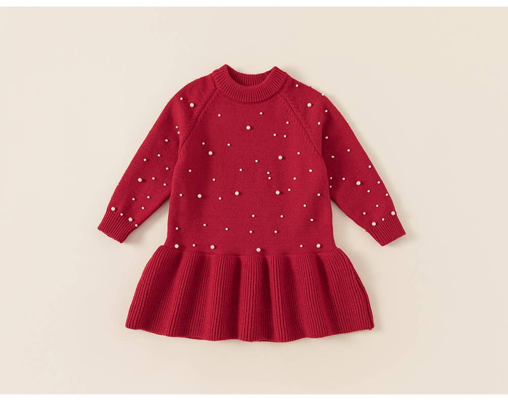 Christmas Pearl Knitted Dress- Girls