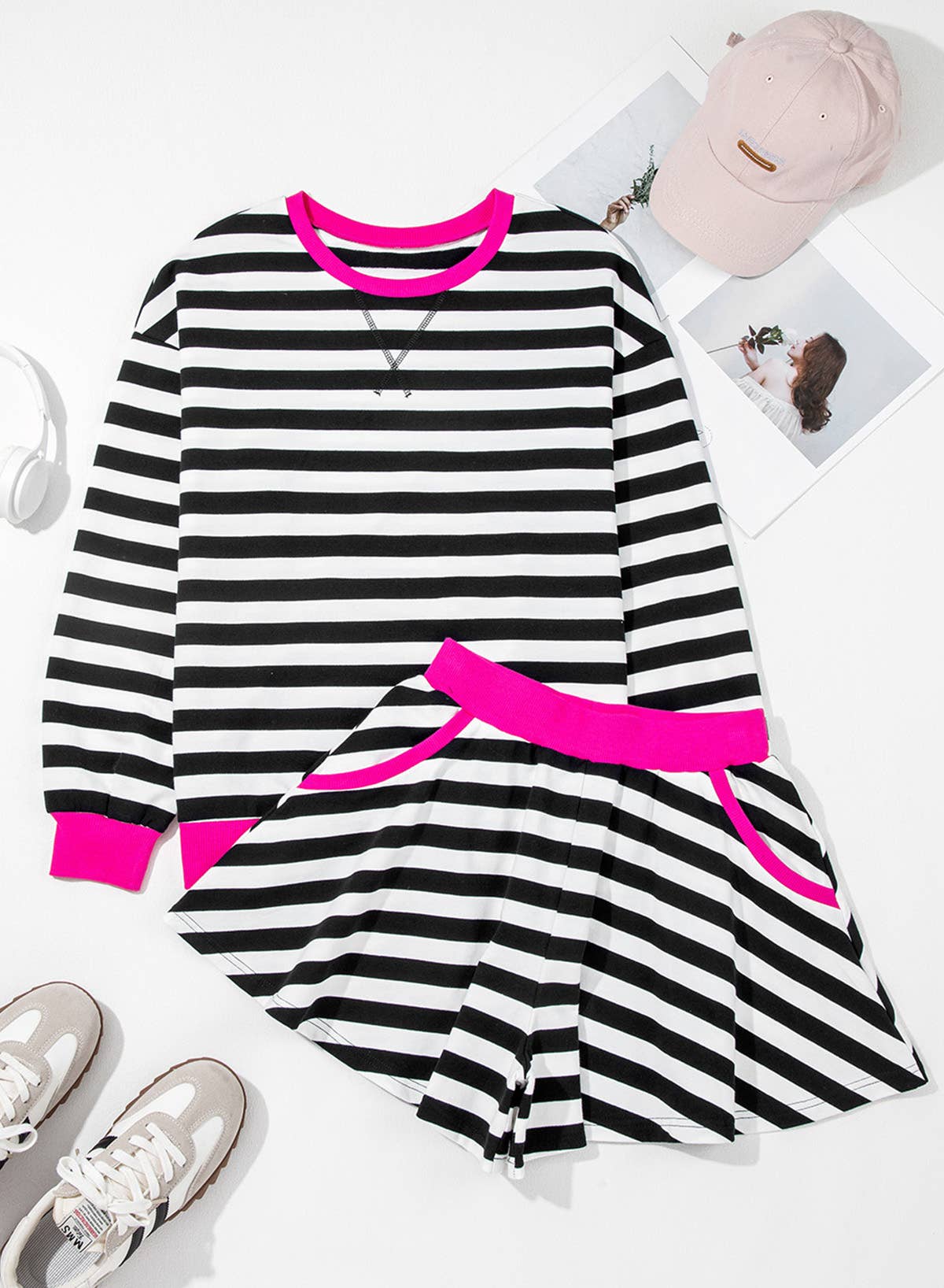Hot Pink Stripe Short Set