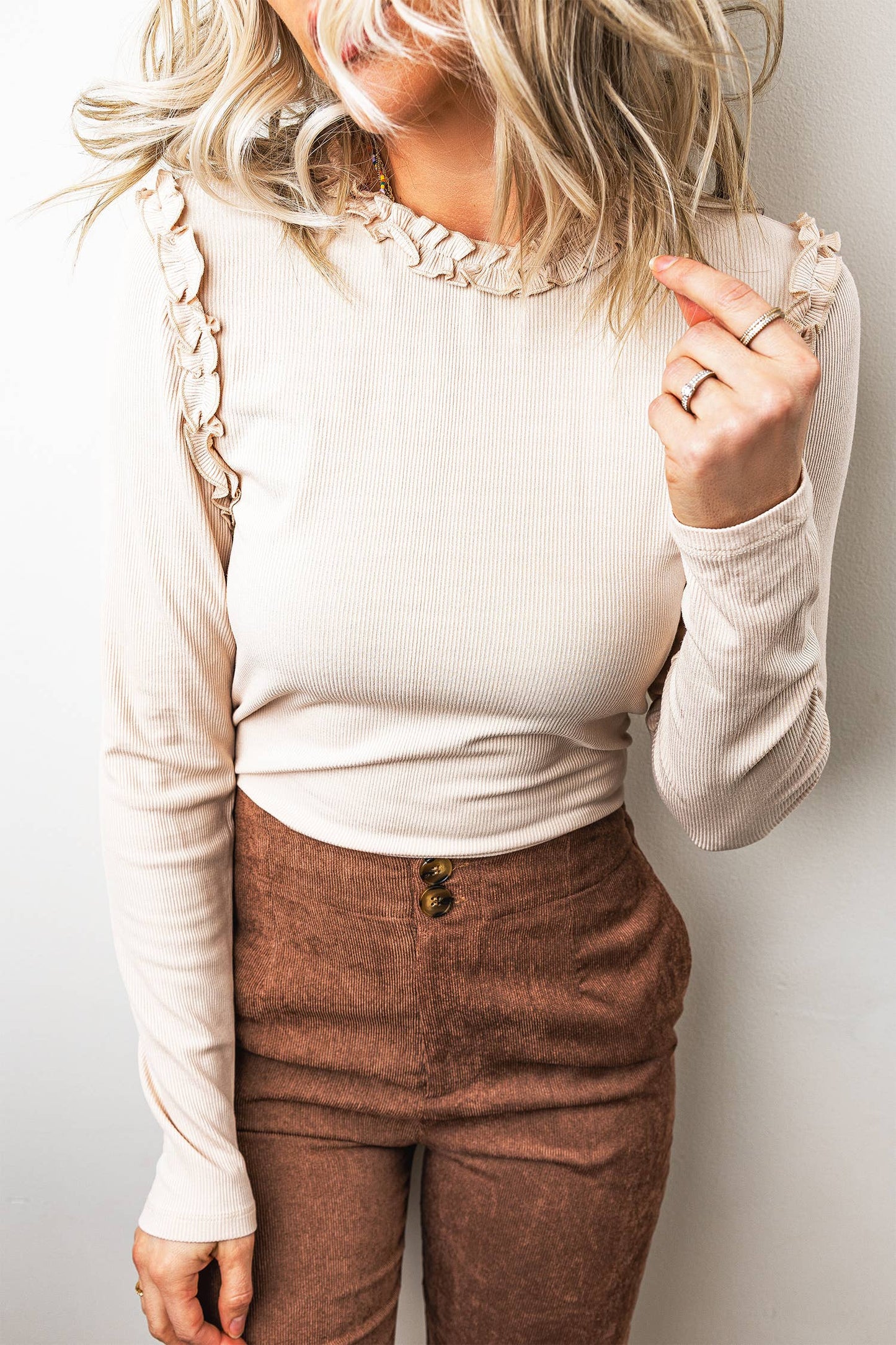 Ribbed Frill Top