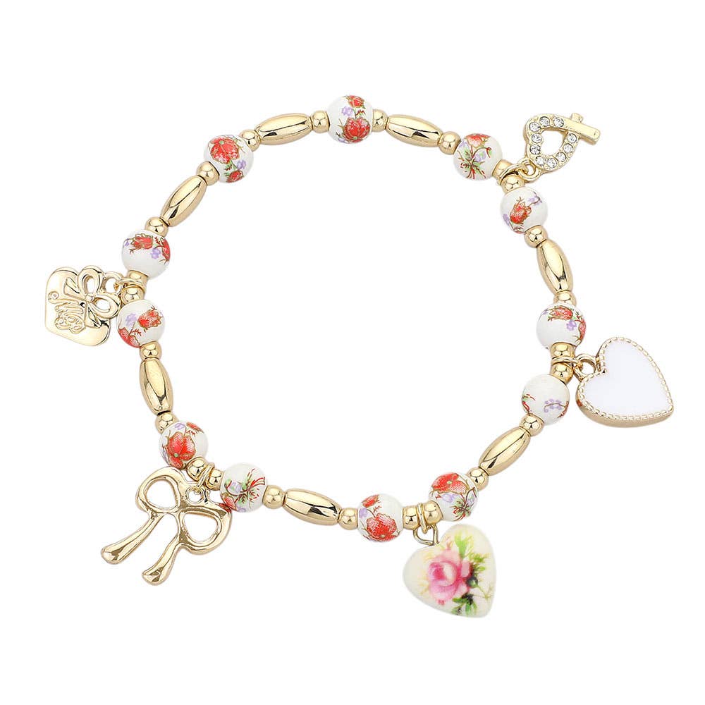 Bow Heart Charm Bracelet