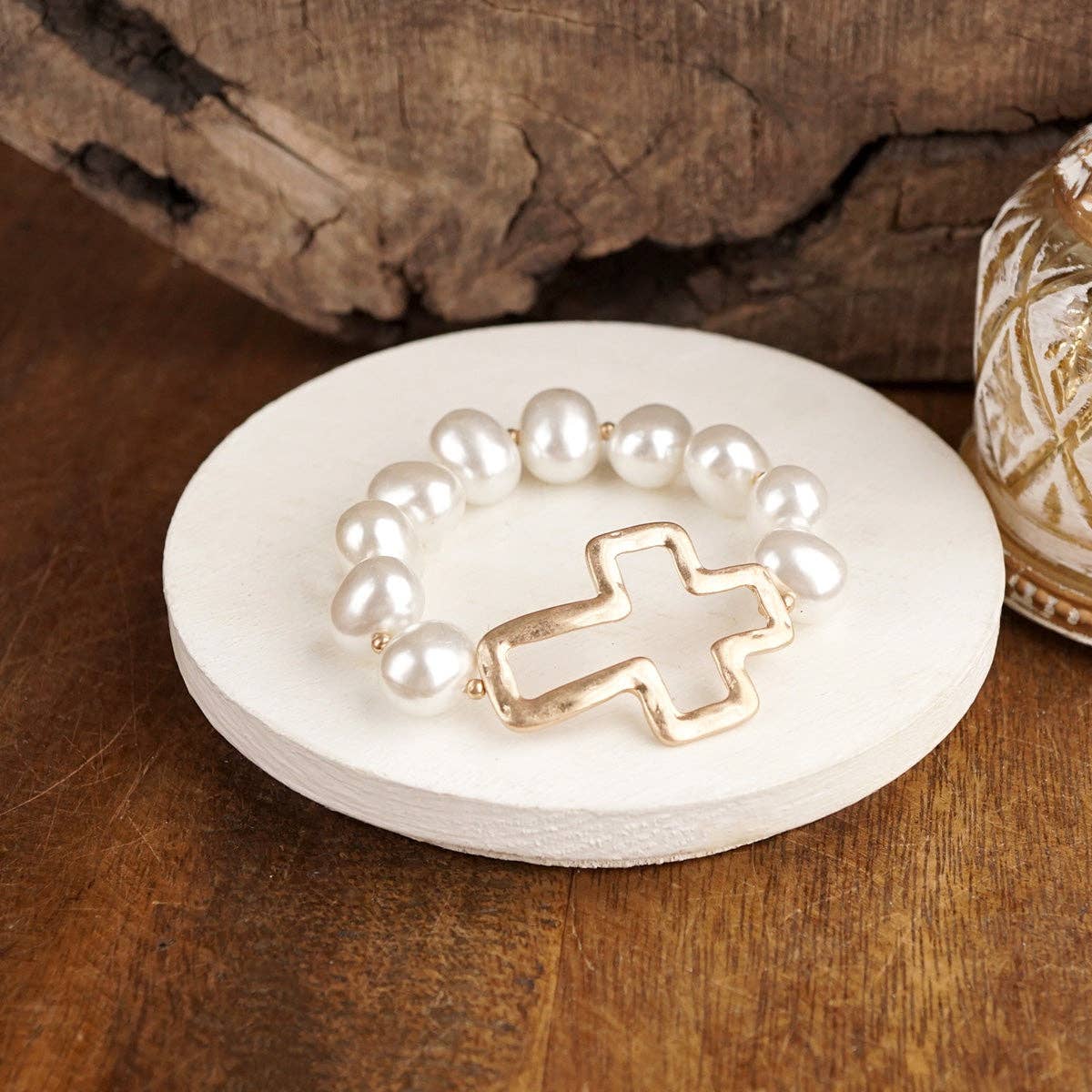 Chunky Pearl Cross Bracelet
