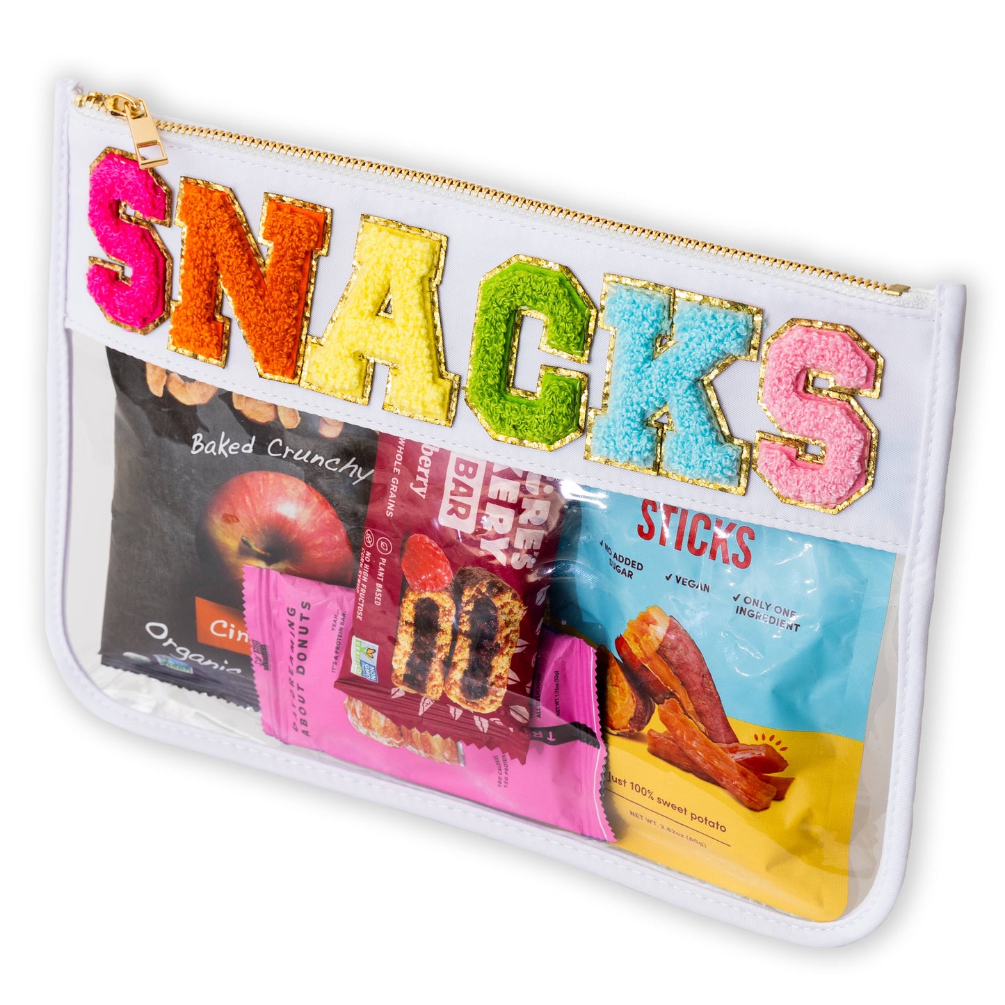 Large Clear Chenille Letter Patch Pouch - SNACKS- PC