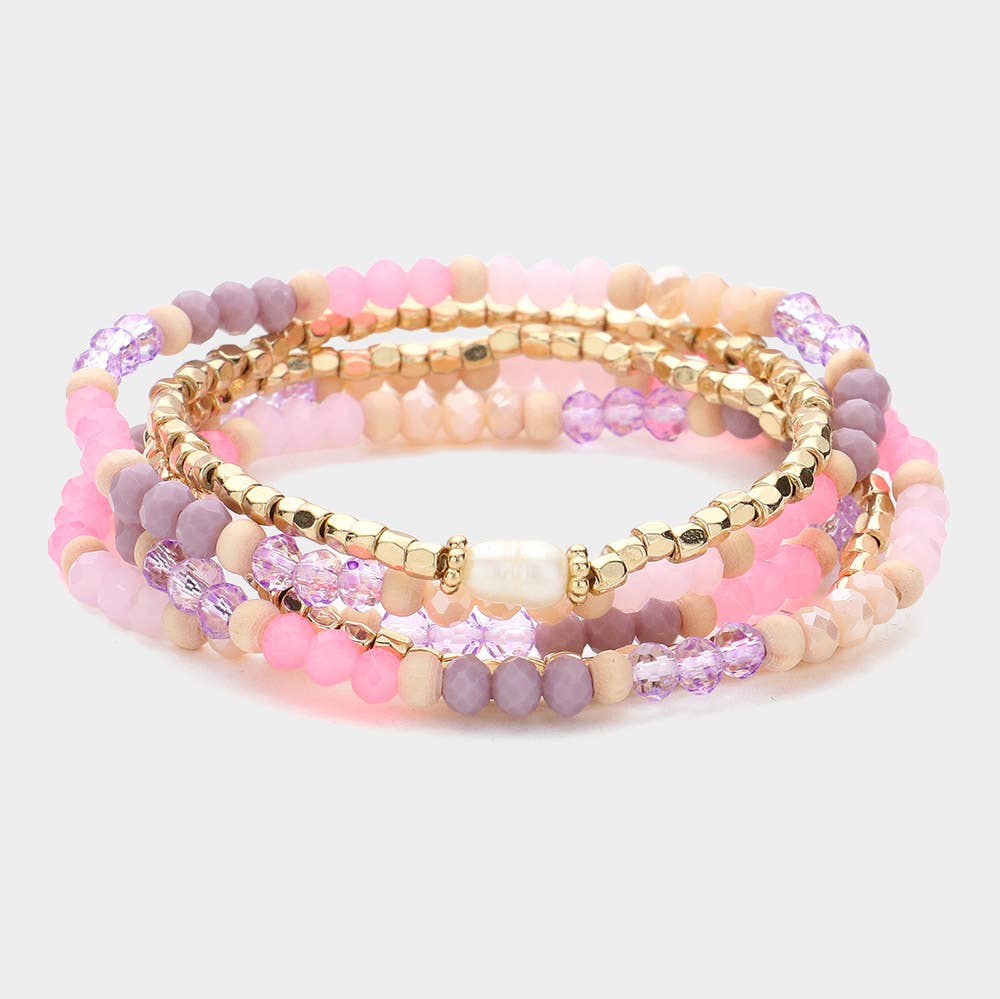 Metal & Wood Beaded Stretch Bracelets