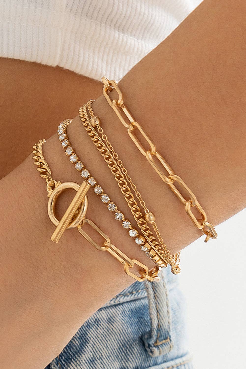 Gold Layered Rhinestone Bracelet Set