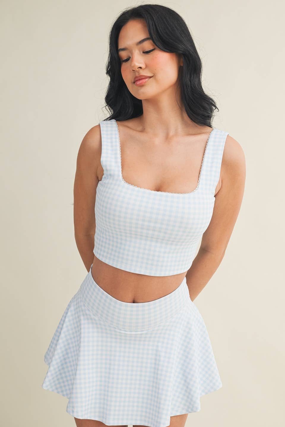 Gingham Crop Tank w/Lace